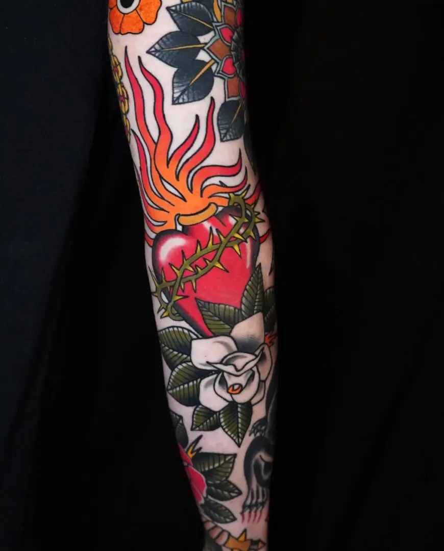 Sacred heart tattoo. Best American Traditional Tattoo Artist- Myke Chambers