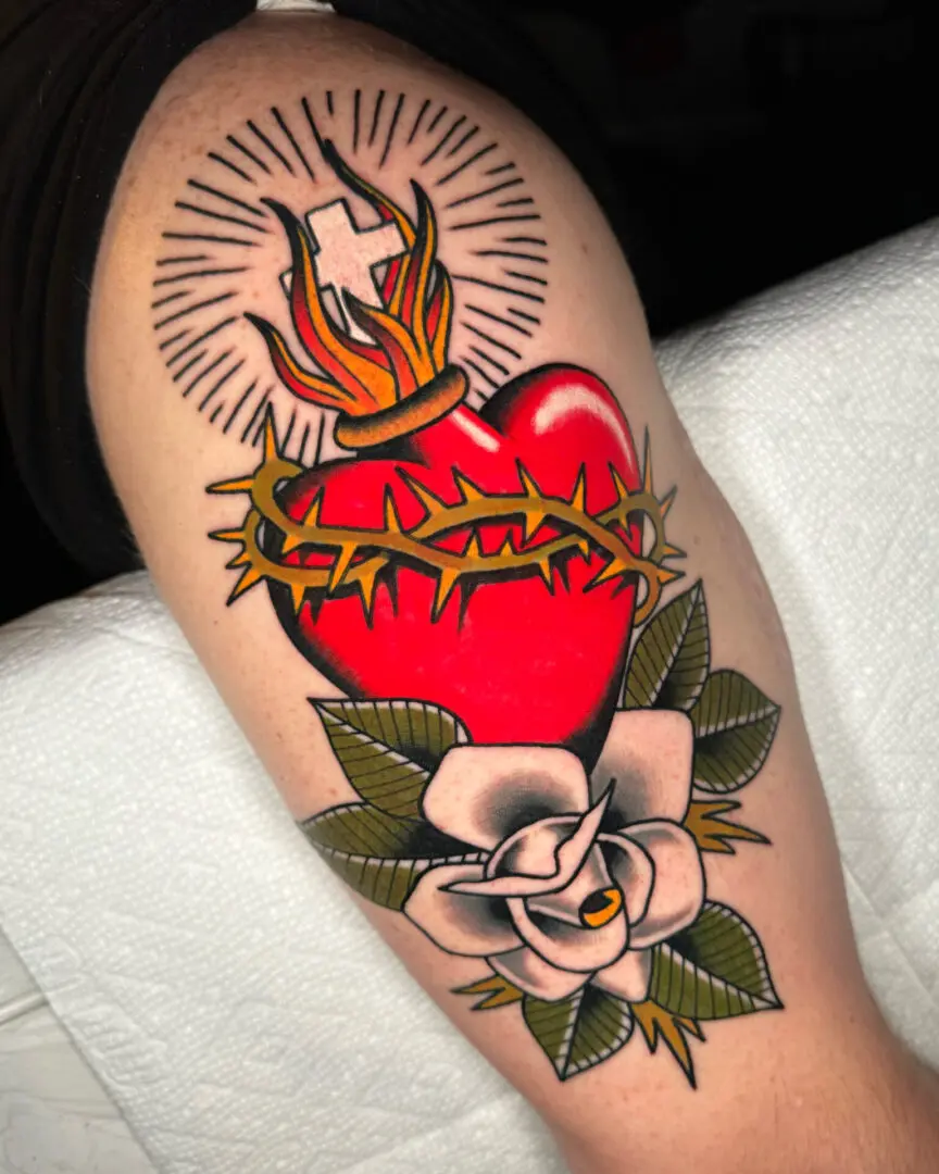 Sacred heart tattoo Best American Traditional Tattoo Artist- Myke Chambers