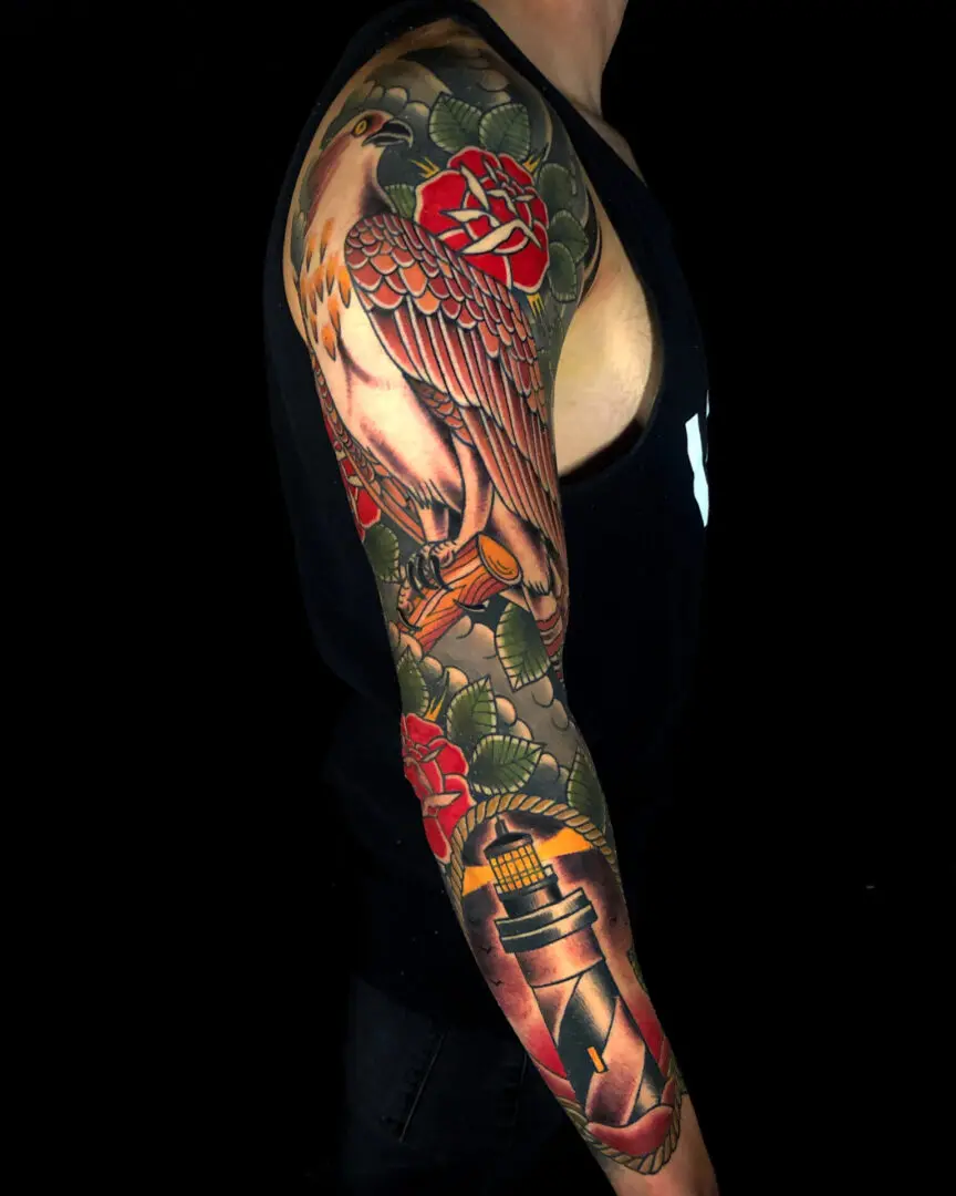 Sleeve tattoo. Best American Traditional Tattoo Artist - Myke Chambers