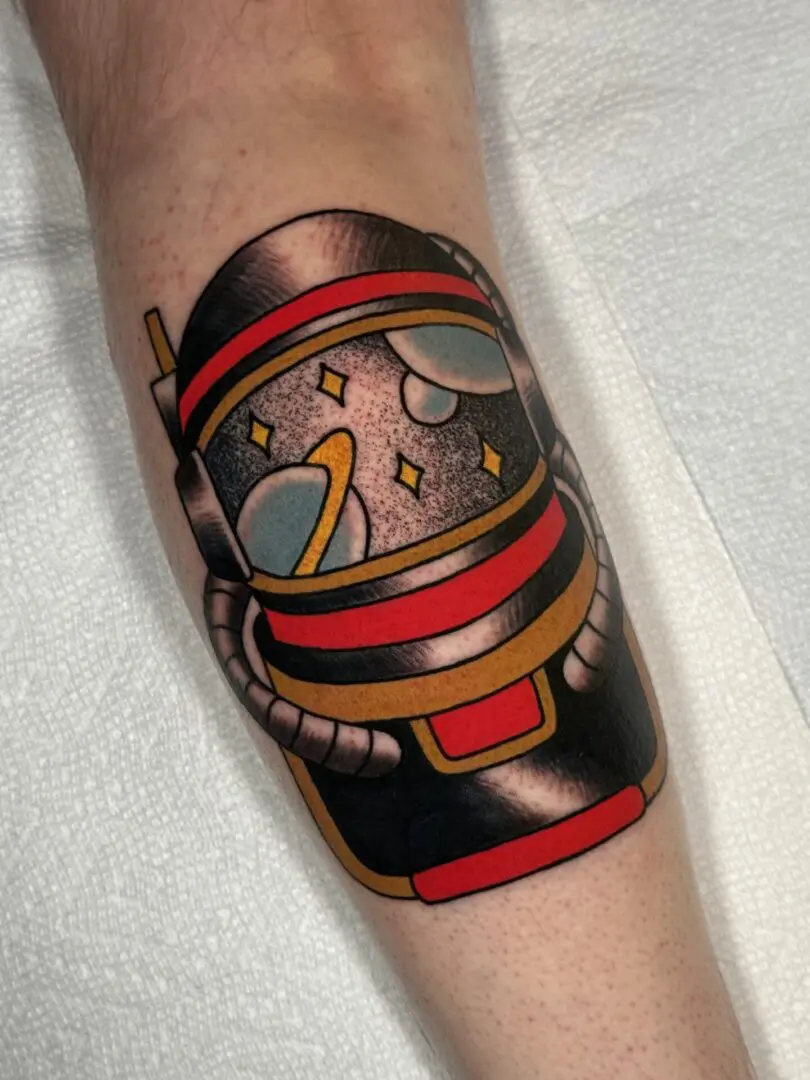 Traditional astronaut tattoo with space scenery