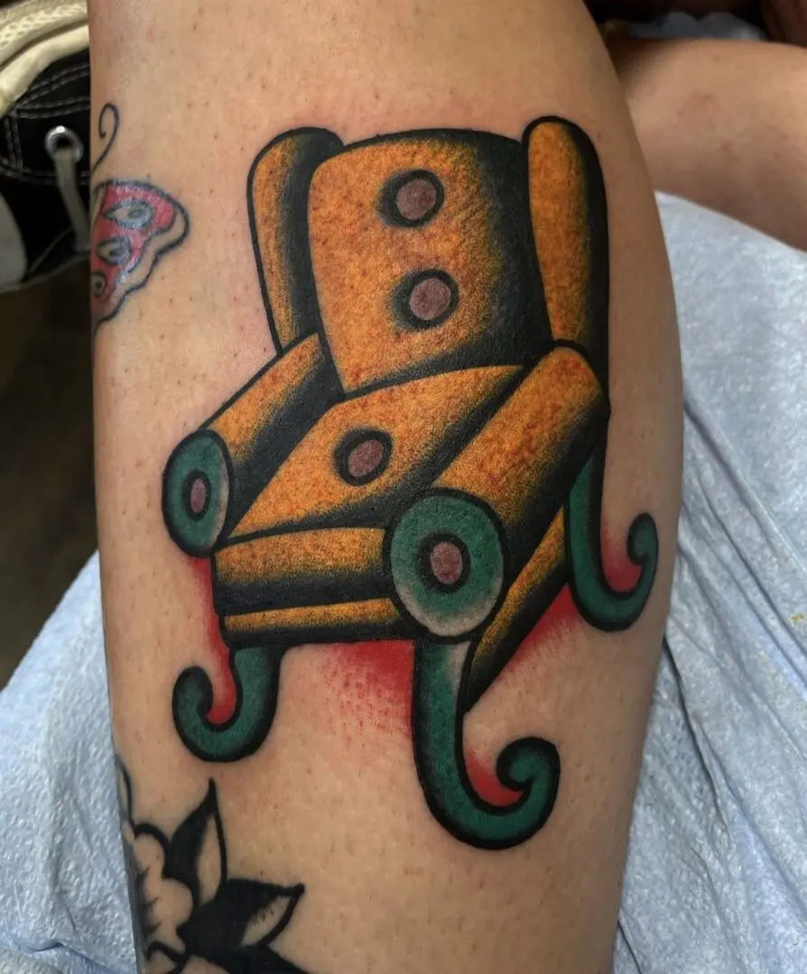 Traditional chair tattoo rendered in color