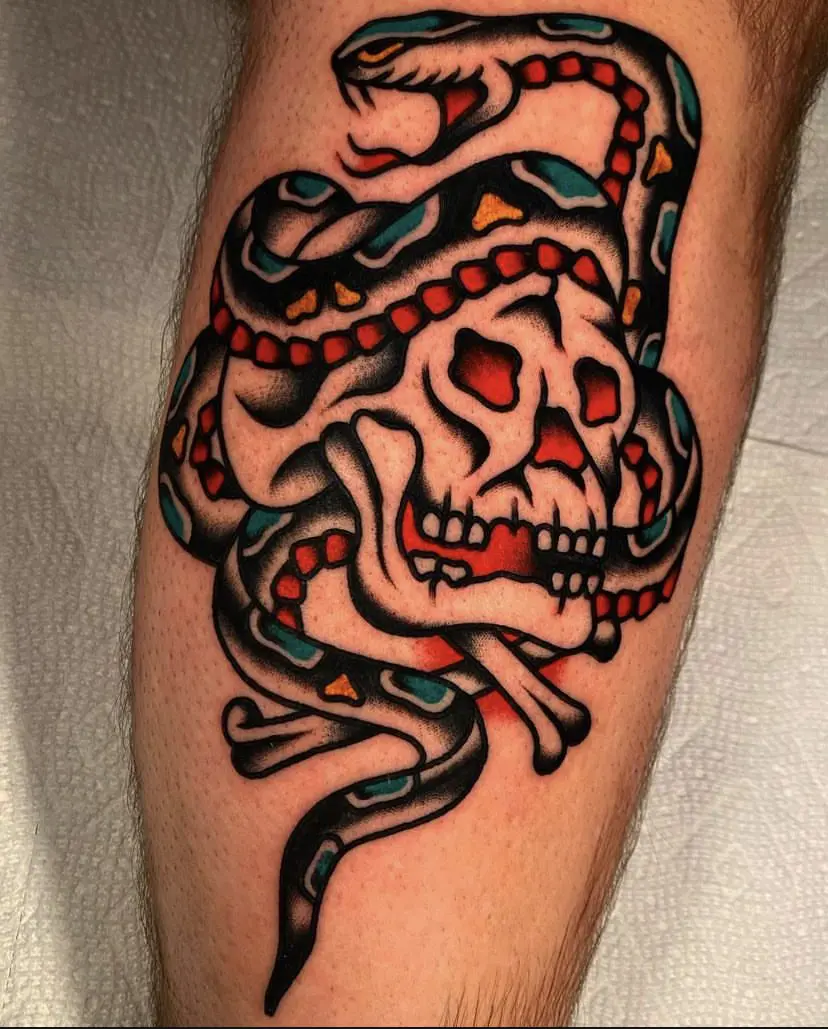 Classic tradtional tattoos in philly. Snake and skull tattoo