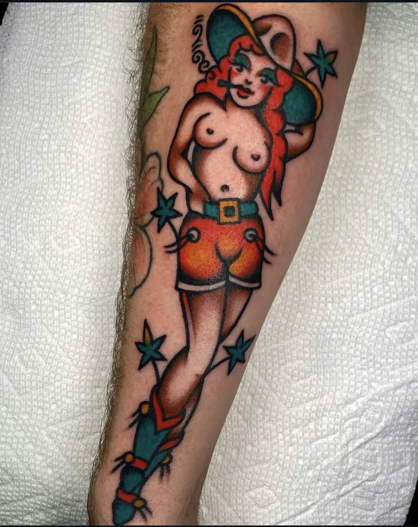Traditional tattooing clean pin up girl tattoo