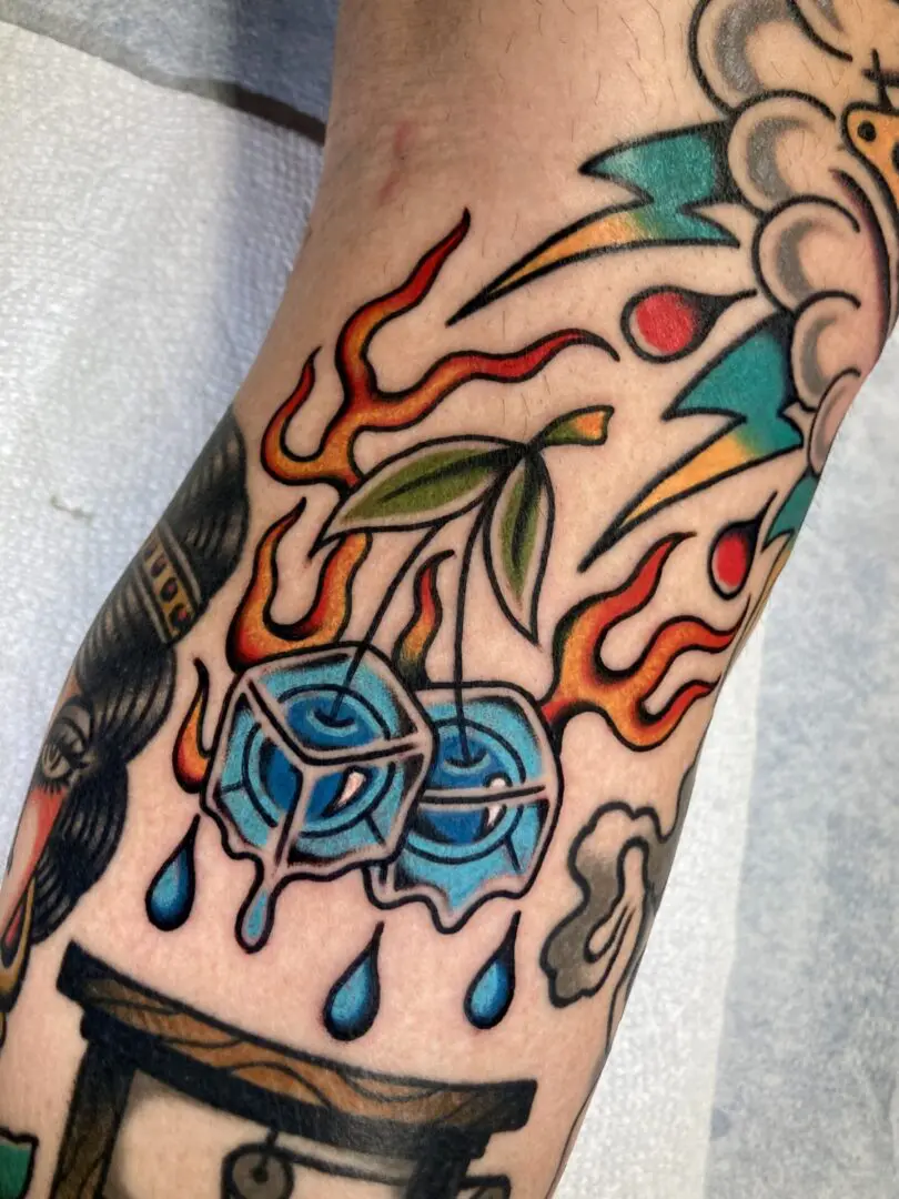 flaming ice cubes tattoo