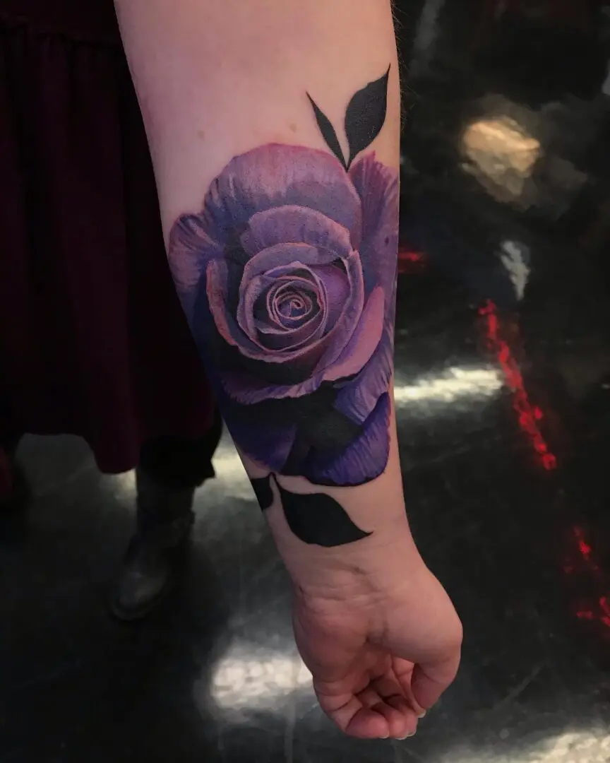 Realistic purple rose tattoo
