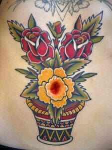 Vase of flowers color american tradtional tattoo