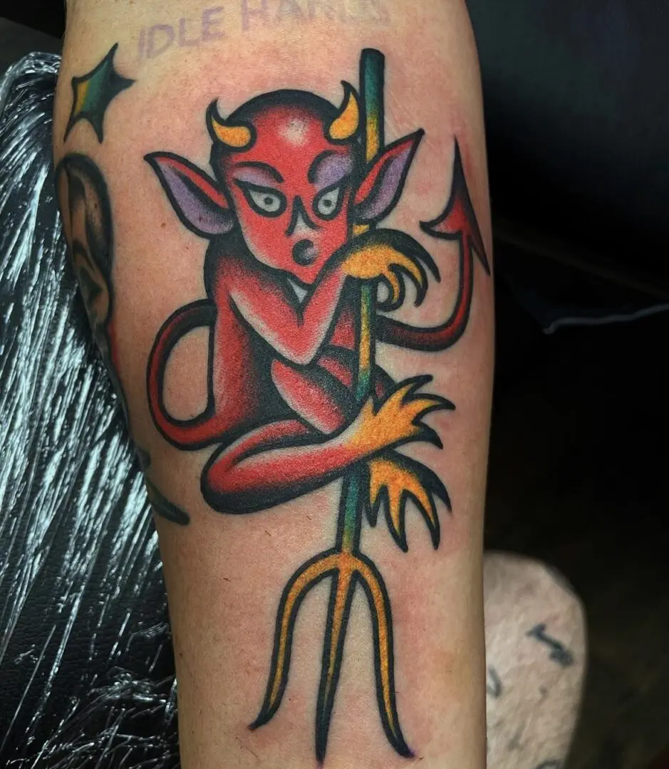 American Traditional devil tattoo