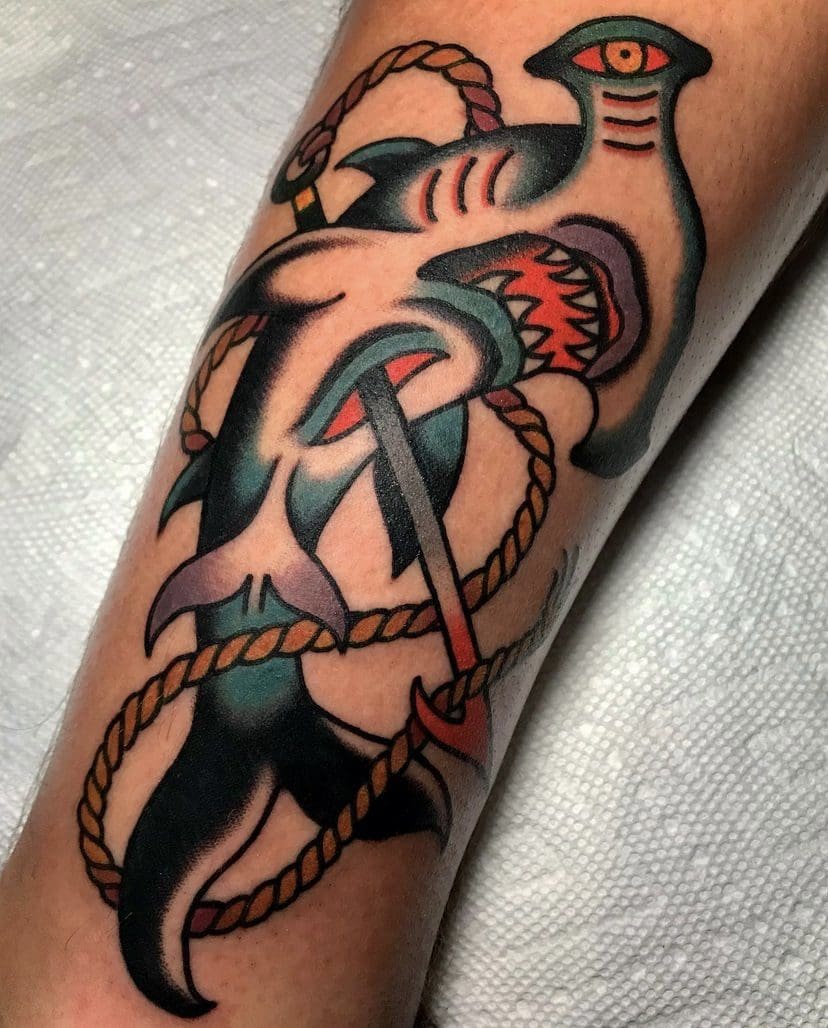 a tattoo of a hammerhead shark