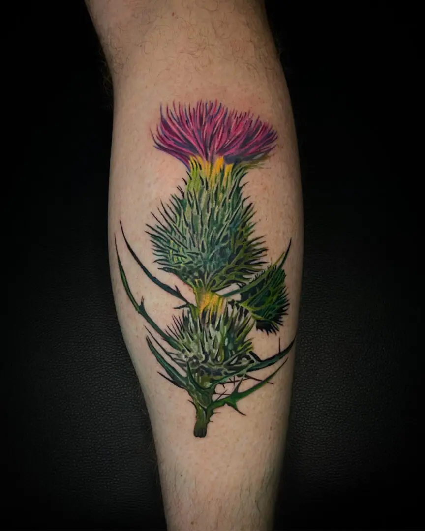 realism tattoo of a thistle flower